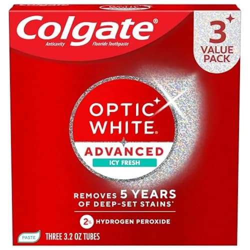 Colgate Optic White Advanced Hydrogen Peroxide Toothpaste 3.2 oz (9.6 oz Total) | Clinically Proven Whitening thumbnail 1