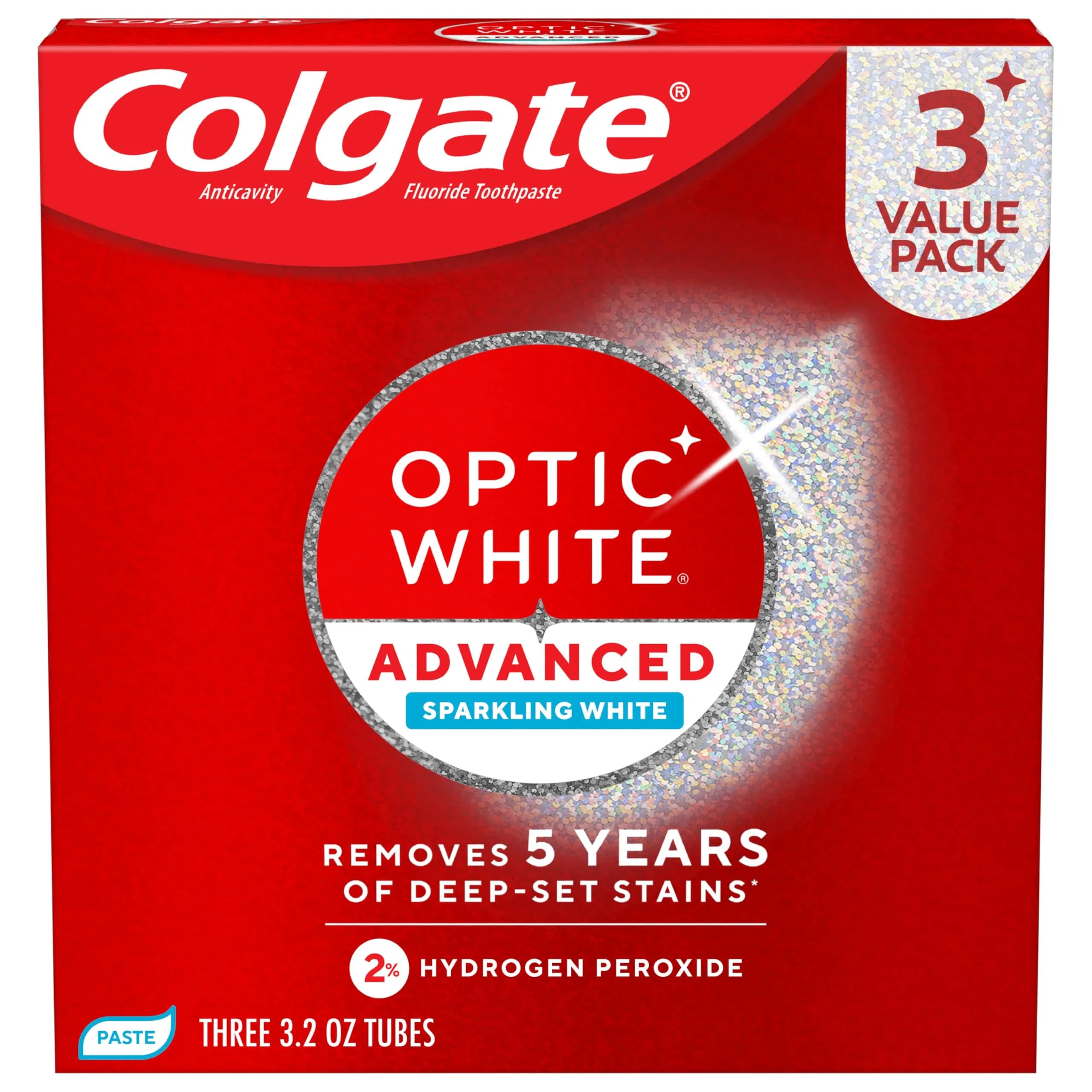 Colgate Optic White Advanced Hydrogen Peroxide Toothpaste 3.2 oz (95ml) 3-Pack | Clinically Proven Whitening - main product image