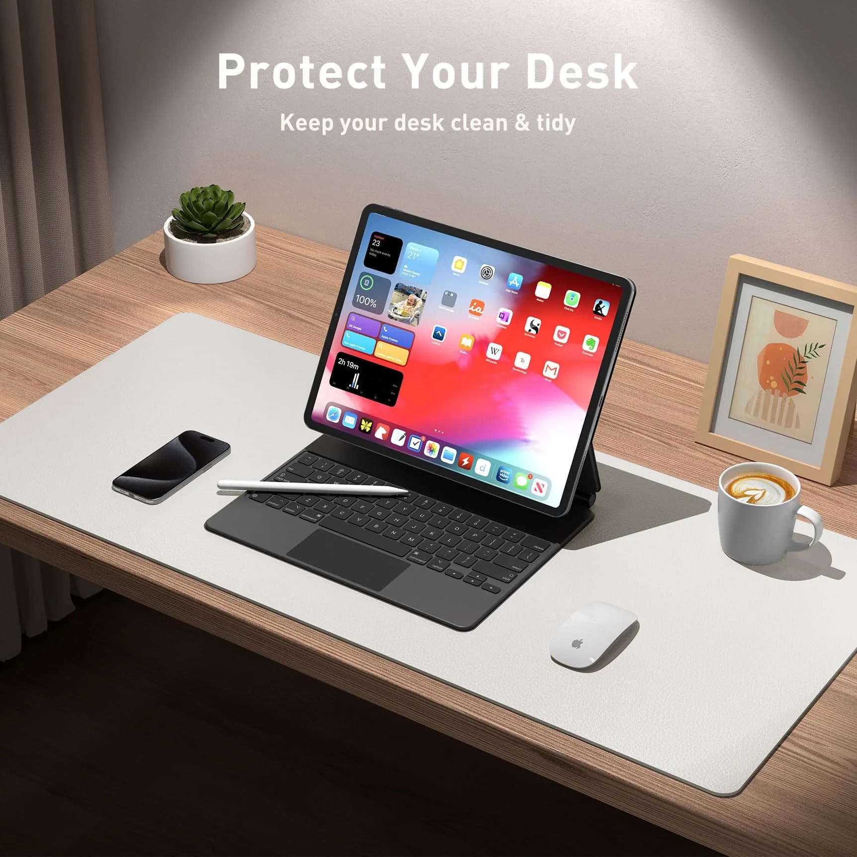 Aothia Off-White PU Leather Desk Pad Protector, Mouse Pad, Office Desk Mat, 31.5" x 15.7" | Protects Desk from Scratches, Stains, Spills thumbnail 3