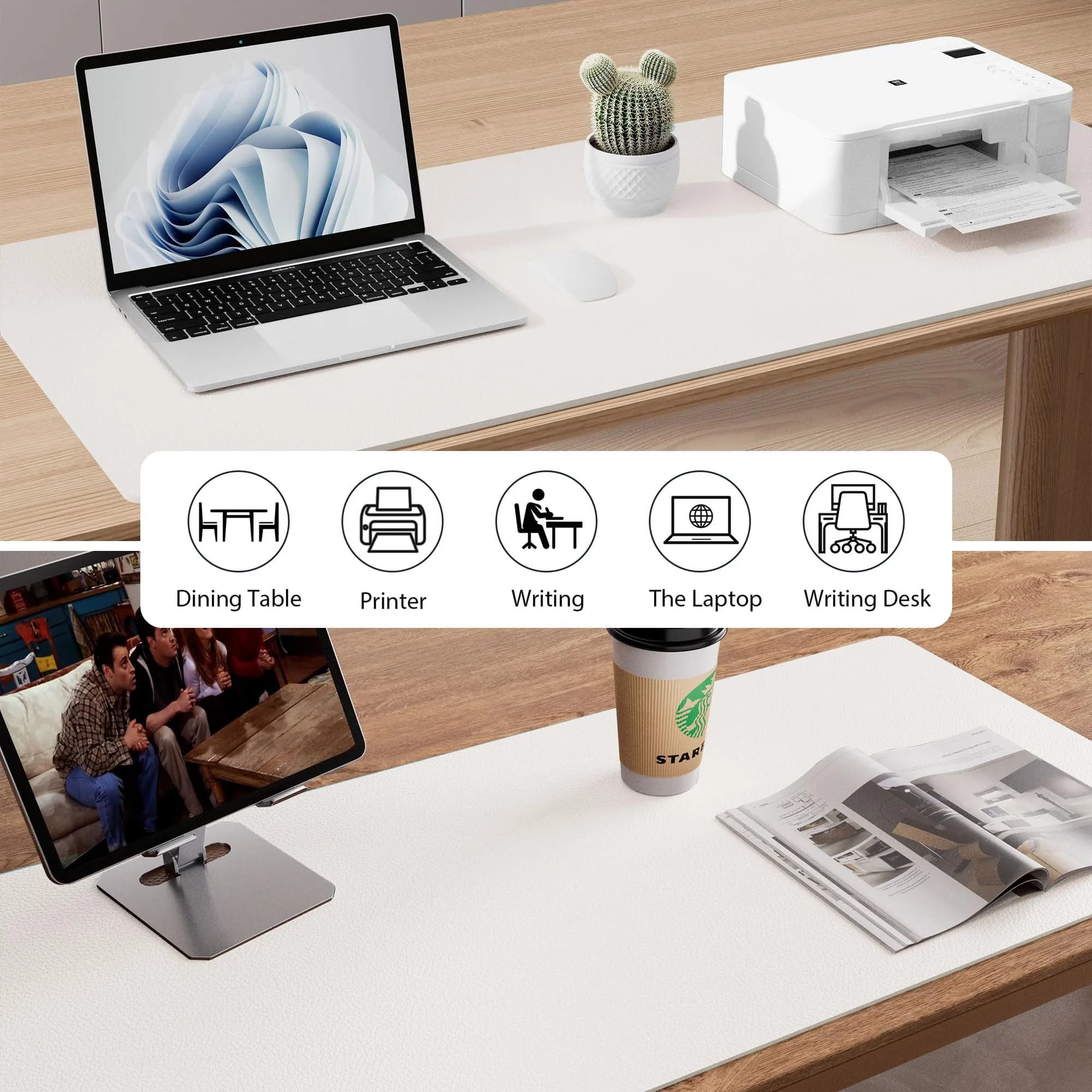 Aothia Off-White PU Leather Desk Pad Protector, Mouse Pad, Office Desk Mat, 31.5" x 15.7" | Protects Desk from Scratches, Stains, Spills thumbnail 5