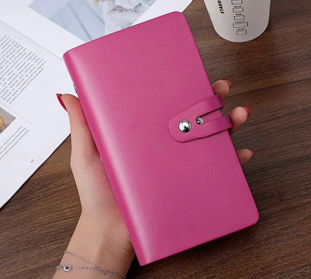 JERLA RFID Credit Card Holder Book - Rose Pink, 96 Card Slots | Genuine PU Leather Organizer thumbnail 2