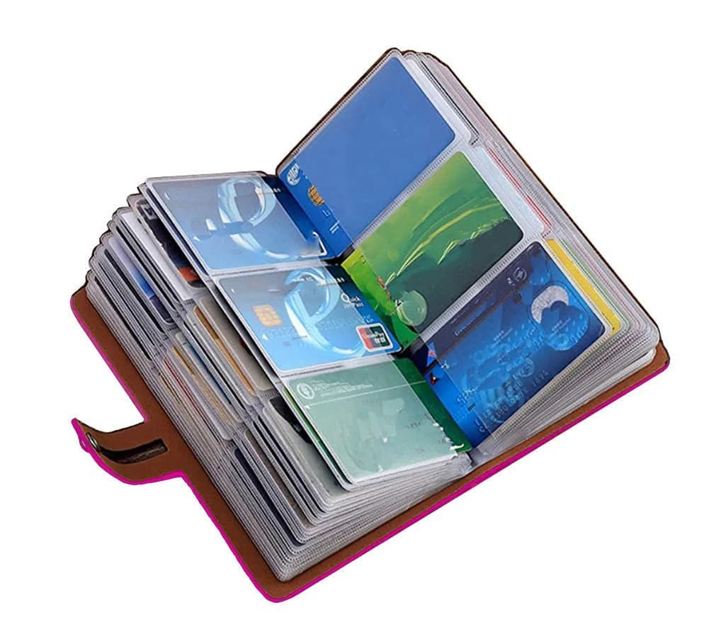 JERLA RFID Credit Card Holder book, Leather Business Card Organizer for Women Men 96 Card Slots | RFID Protected & Waterproof — Rose pink