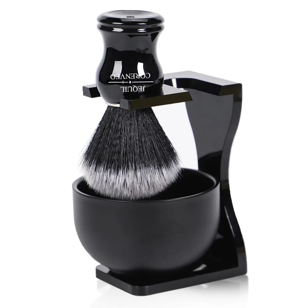 JEQUIL&CORENVEO Men's Shaving Brush Set, 3pcs Synthetic with Stand & Bowl | Soft, Animal-Free Bristles - main product image