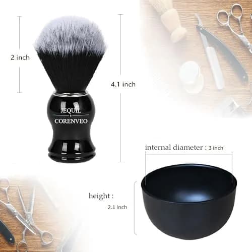 JEQUIL&CORENVEO Men's Shaving Brush Set, 3pcs Synthetic with Stand & Bowl | Soft, Animal-Free Bristles thumbnail 4