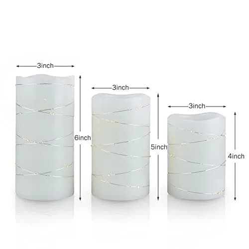 H-BLOSSOM Flickering Flameless Candles Set of 3 (3" x 4"/5"/6") Ivory Real Wax Pillar with Embedded String Lights | Battery Operated with 5H Timer thumbnail 8