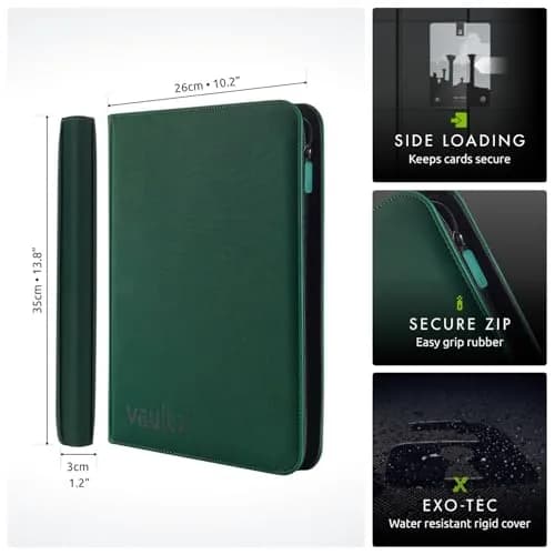 Vault X 9 Pocket Zip Trading Card Binder 360 Cards Exo-Tec Green | Durable, Water-Resistant, Acid-Free Storage thumbnail 2