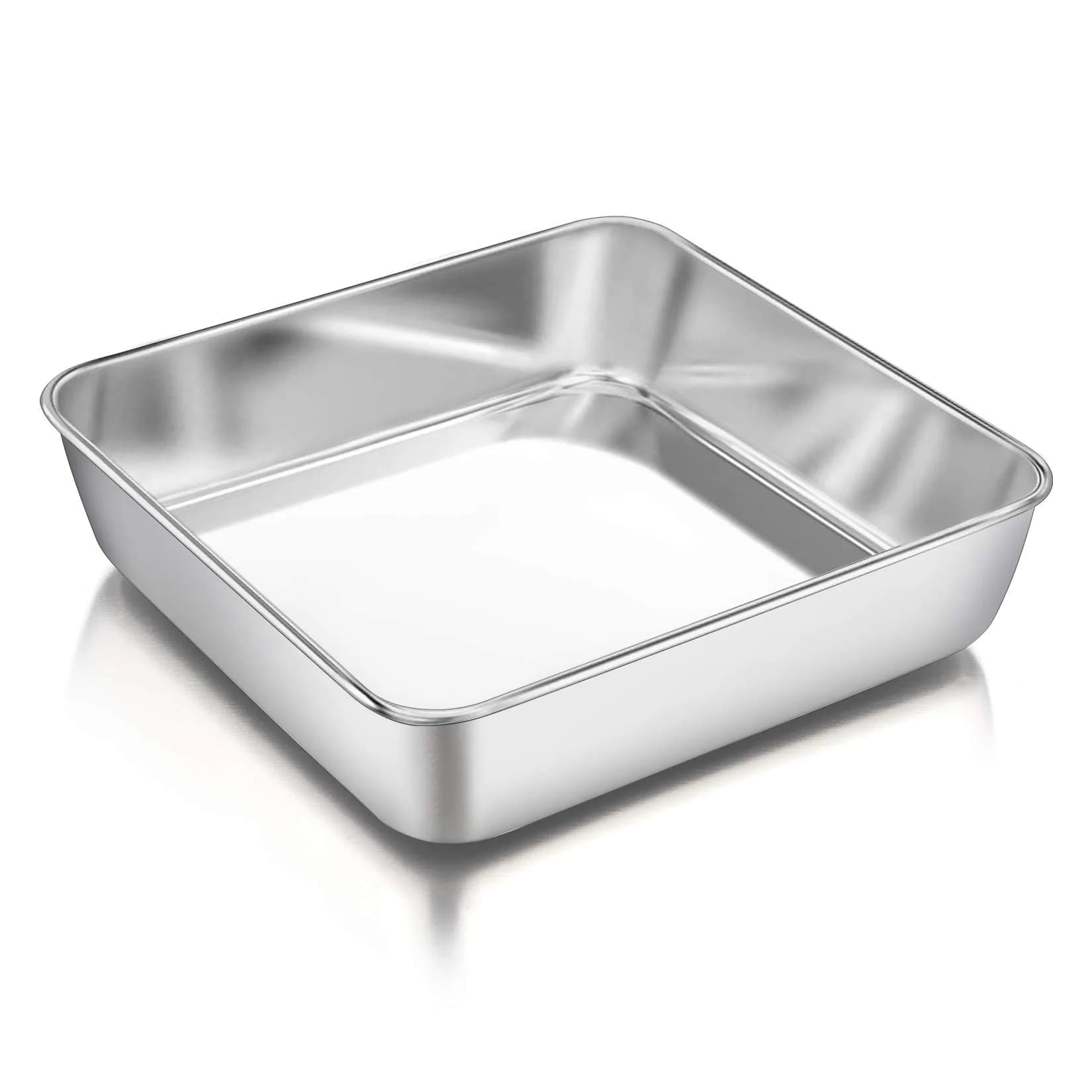 P&P CHEF Square Baking Pan 6x6 Inch (15.2x15.2 cm) | Heavy Duty Stainless Steel for Brownies & Cakes — 8 Inch