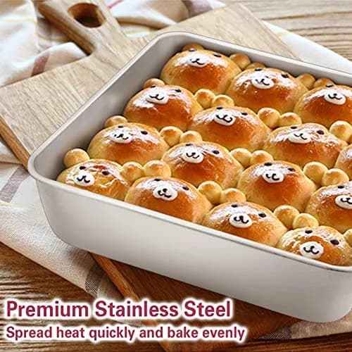 P&P CHEF Square Baking Pan 8x8 Inch (20.3x20.3 cm) | Heavy Duty Stainless Steel for Brownies & Cakes thumbnail 3