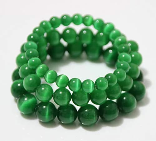 Suoirblss Green Cat's Eye Stone Bracelet 10mm (0.39 inch) | Crystal Gemstone Beaded Yoga Bracelet for Women & Men thumbnail 4