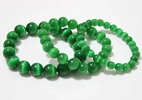Suoirblss Green Cat's Eye Stone Bracelet 10mm (0.39 inch) | Crystal Gemstone Beaded Yoga Bracelet for Women & Men thumbnail 3