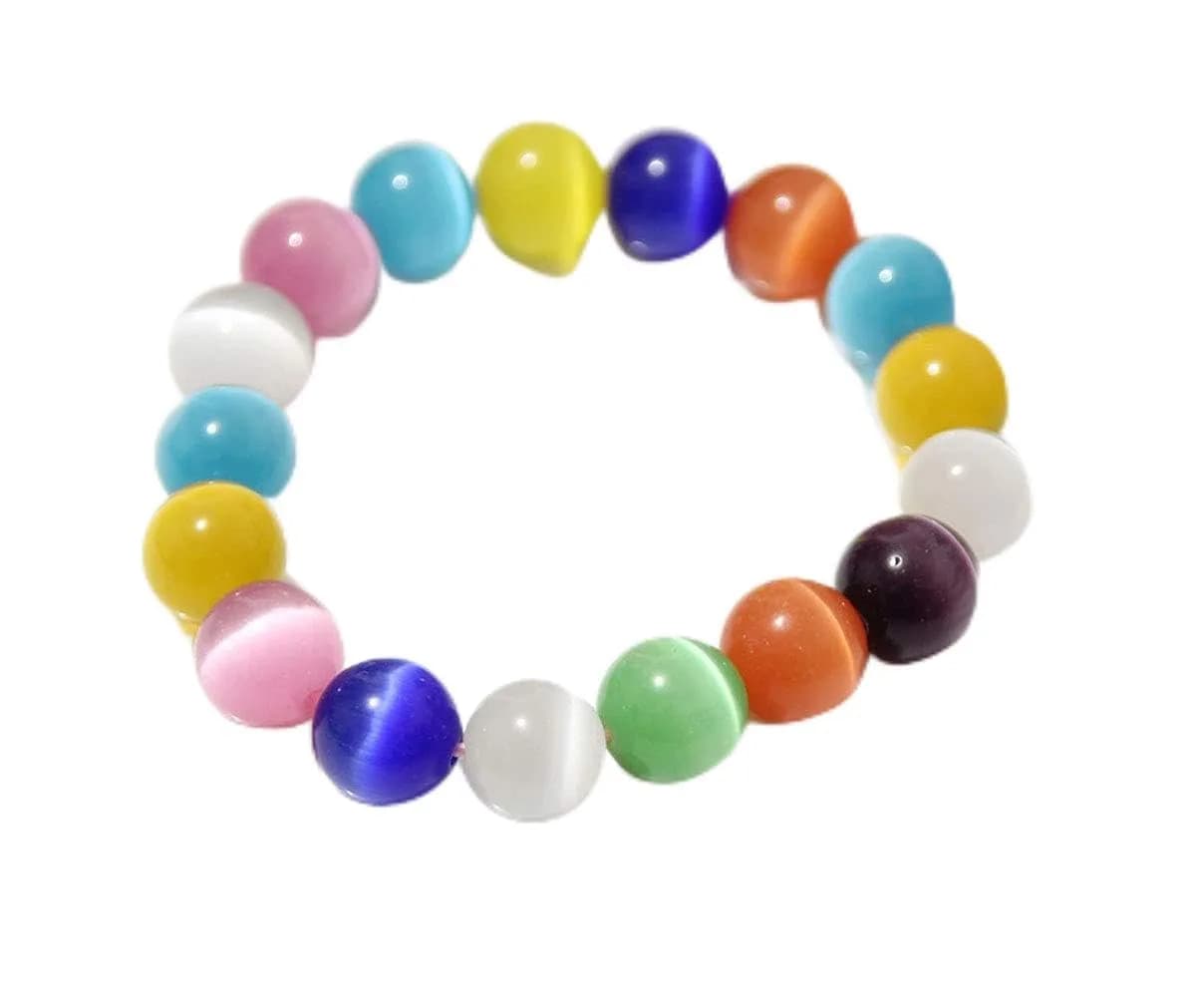Suoirblss Green Cat's Eye Stone Bracelet 12mm | Crystal Gemstone Beaded Stretch Bracelet for Women & Men — Colorful / Diameter 12mm