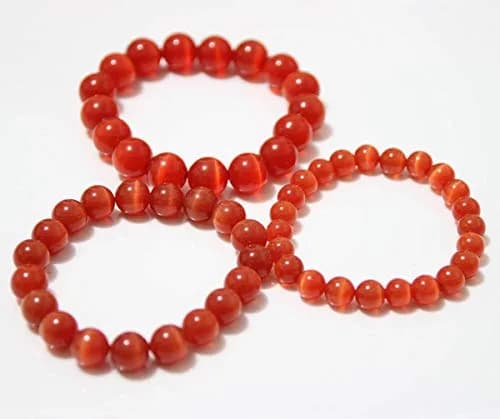 Suoirblss Red Cat's Eye Stone Bracelet 12mm | Crystal Gemstone Beaded Yoga Bracelet thumbnail 3