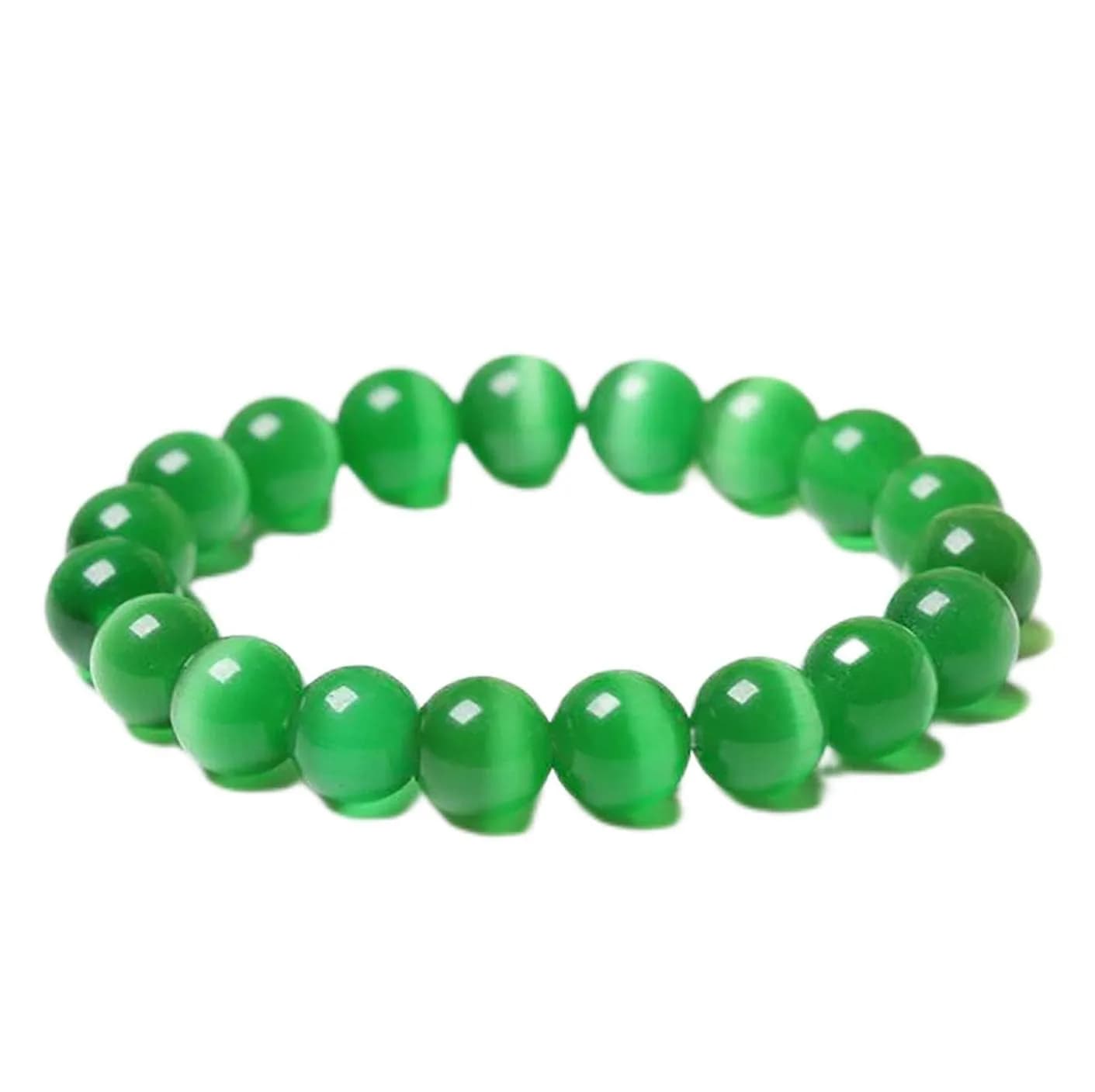 Suoirblss Green Cat's Eye Stone Bracelet 12mm | Crystal Gemstone Beaded Stretch Bracelet for Women & Men — Green