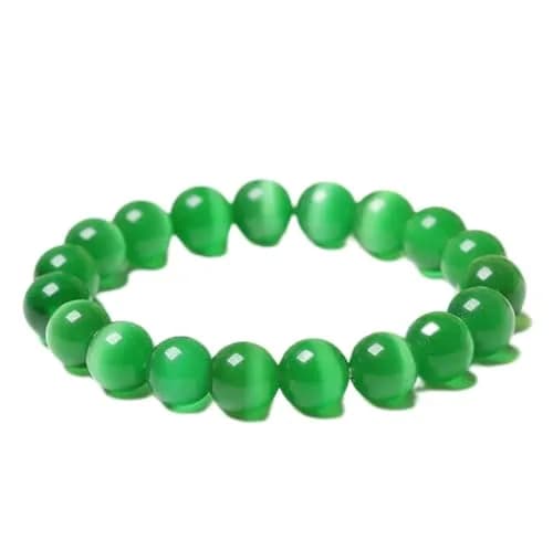 Suoirblss Green Cat's Eye Stone Bracelet 12mm | Crystal Gemstone Beaded Stretch Bracelet for Women & Men thumbnail 1
