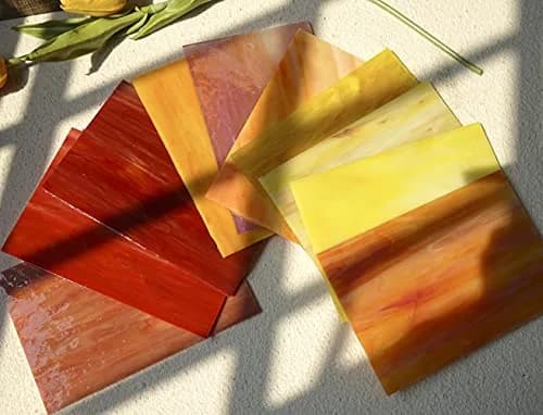 Lanyani 10 Sheets Variety Stained Glass Sheets Pack, 4 x 6 inch | Fall Colors Mosaic Tiles for Crafts thumbnail 3