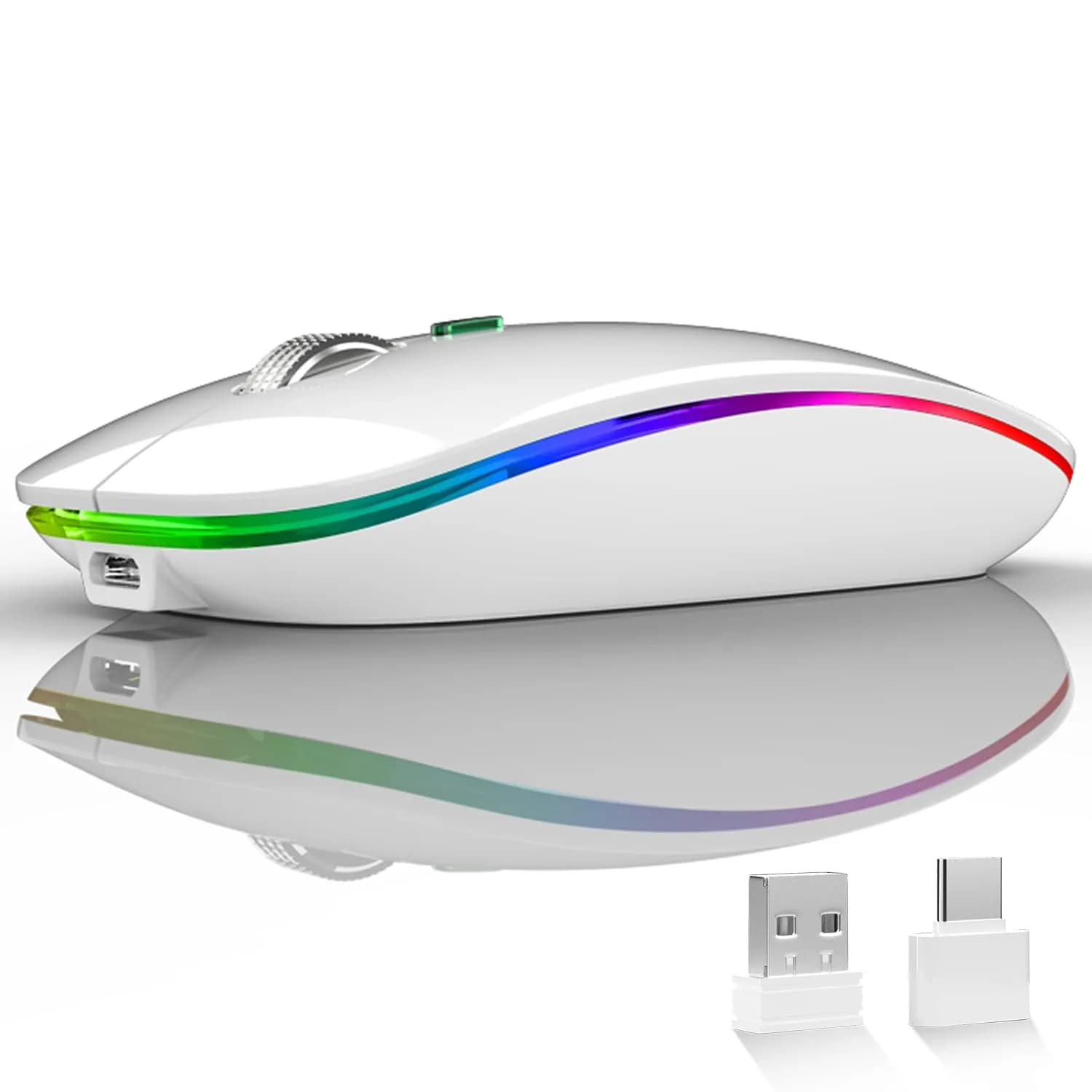 Uiosmuph G12 LED Wireless Mouse - White | Rechargeable, Silent, USB-C, 1600 DPI — White