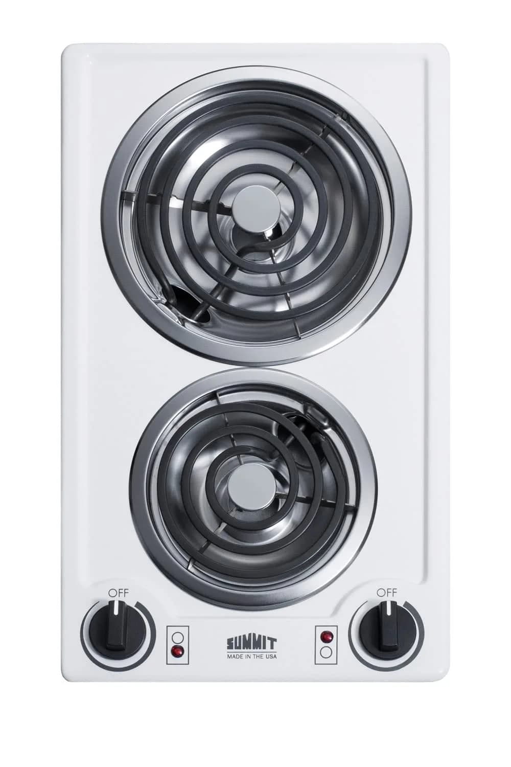 Summit 12" 2 Burner Electric Cooktop | 230V Radiant Coil Elements, Made in the USA, White - main product image