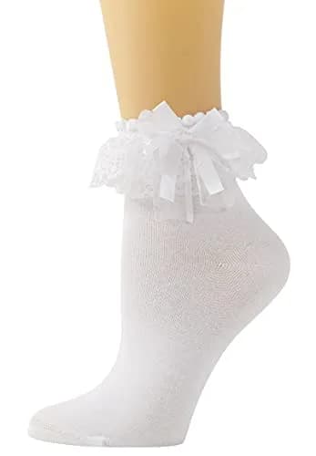 SEMOHOLLI Women's Lace Ruffle Ankle Socks | 1 Pair, White thumbnail 1