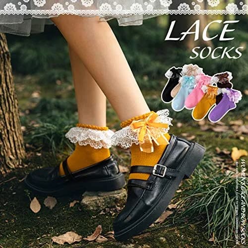 SEMOHOLLI Women's Lace Ruffle Ankle Socks | 1 Pair, White thumbnail 2