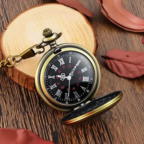 LYMFHCH Vintage Pocket Watch with Chain, 4.6cm Case | Classic Roman Numerals Quartz Wristwatch for Gifts thumbnail 3