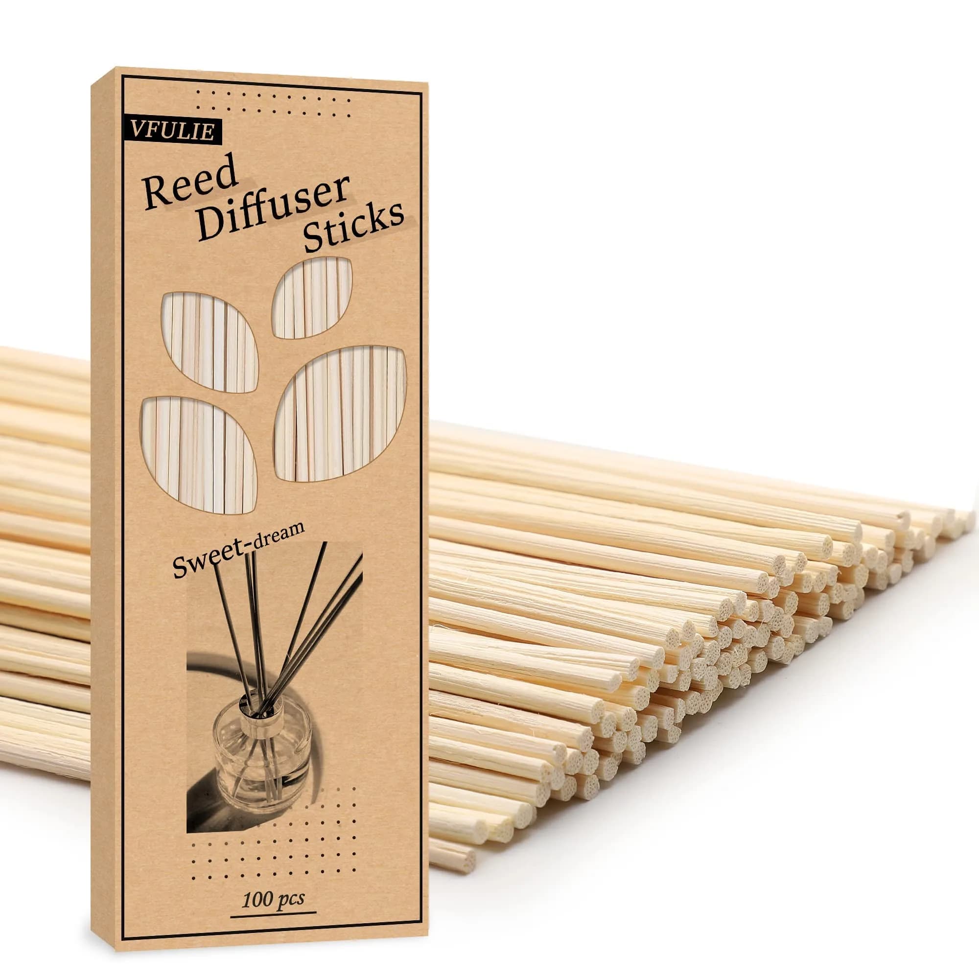 VFULIE 100PCS Reed Diffuser Sticks 10 inches (25.4 cm) | Natural Rattan for Home & Office Fragrance - main product image