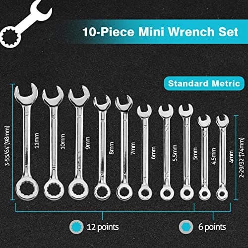 SPEEDWOX Mini Combination Wrench Set 4-11mm (10 Pcs) | High Carbon Steel with Rust-Resistant Chrome Finish thumbnail 2