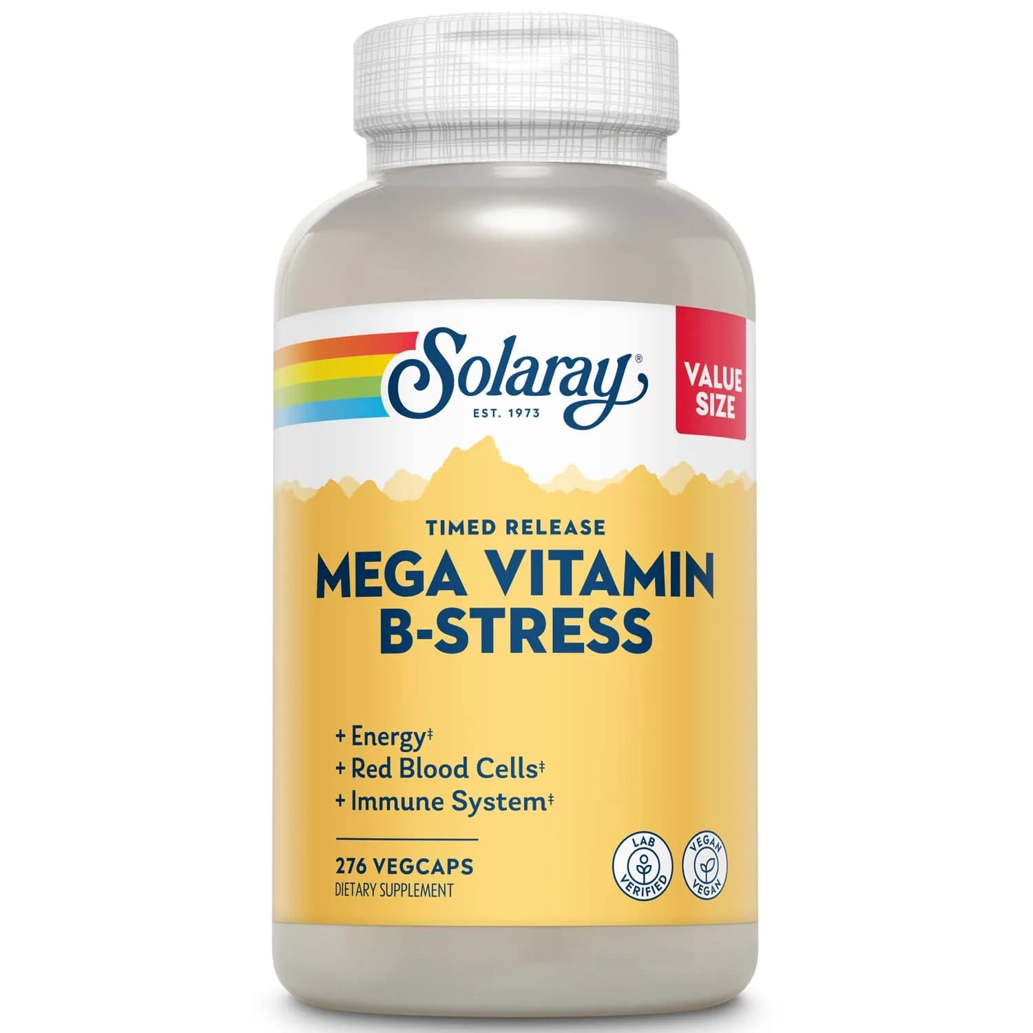 SOLARAY Mega Vitamin B-Stress - Timed Release Vitamin B Complex w/Vitamin B12, B6, Folic Acid, VIT. C - Vegan, 276 Count - main product image