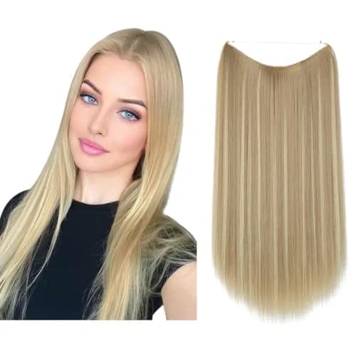 SARLA Invisible Wire Hair Extensions Dirty Blonde Straight Synthetic Hairpieces 14 inch (35.56 cm) | Heat Resistant Hair Extension for Women thumbnail 1