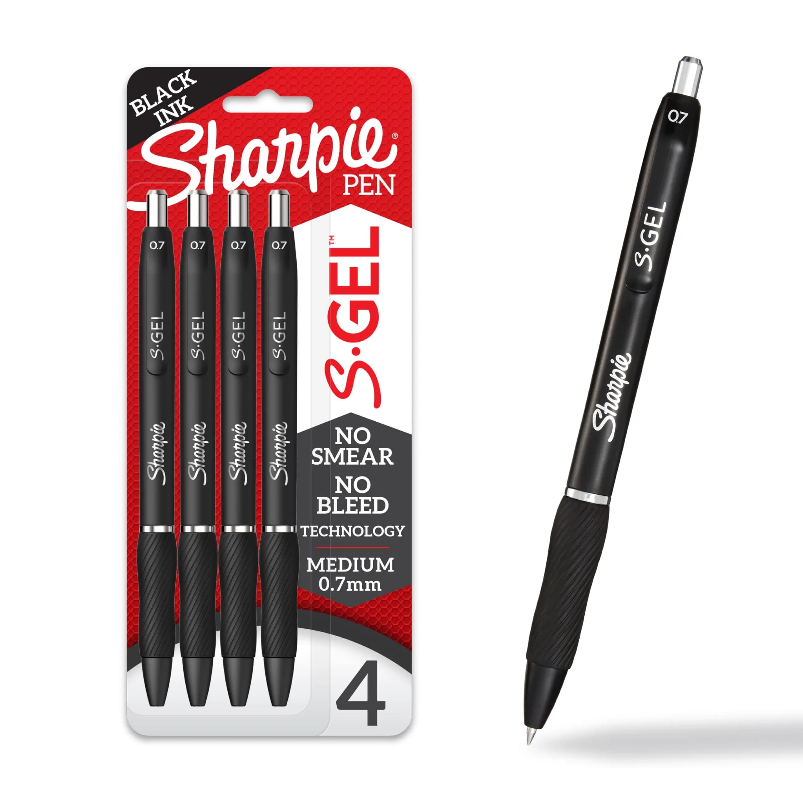Sharpie S-Gel Pens, Medium Point (0.7mm), Black Ink, 4 Count | Smooth Ink Flow for Writing