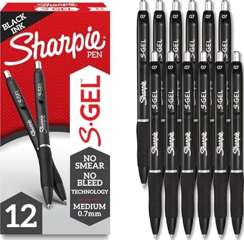 Sharpie S-Gel Gel Pens, Black Barrel, Medium Point (0.7mm), Black Gel Ink, 12 Count | Smooth Ink Flow for Students & Professionals thumbnail 1