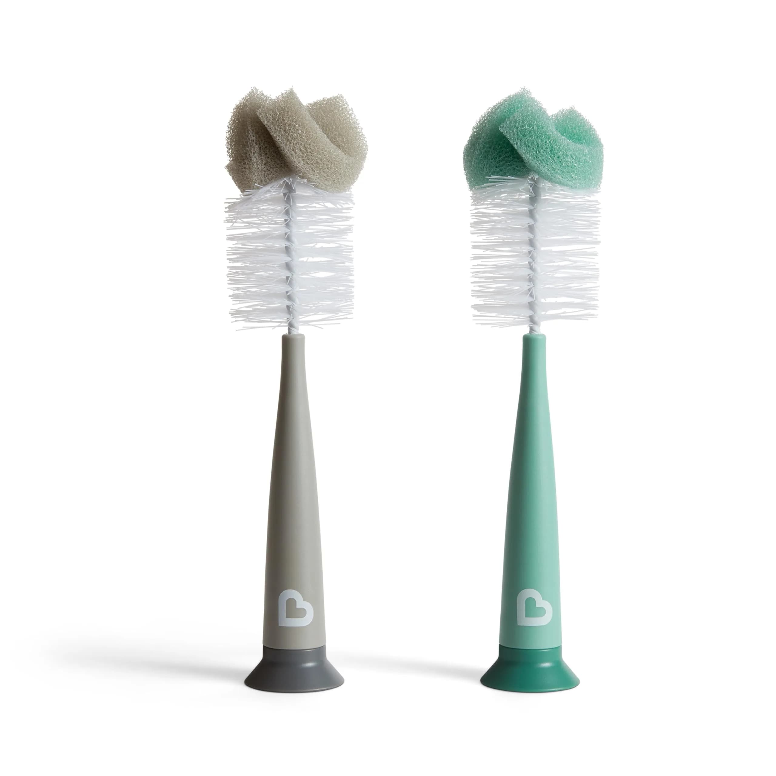 Munchkin Sponge Bottle Brush, Grey/Sage | 2 Count, Soft Nylon & Sponge, Upright Stand - main product image