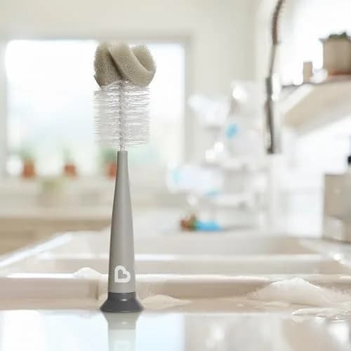 Munchkin Sponge Bottle Brush, Grey/Sage | 2 Count, Soft Nylon & Sponge, Upright Stand thumbnail 4