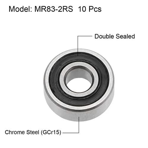 uxcell MR83-2RS Deep Groove Ball Bearing 3mm Inner Dia 8mm OD 3mm Bore Double Sealed Chrome Steel | Cost-Effective Industrial Use thumbnail 2