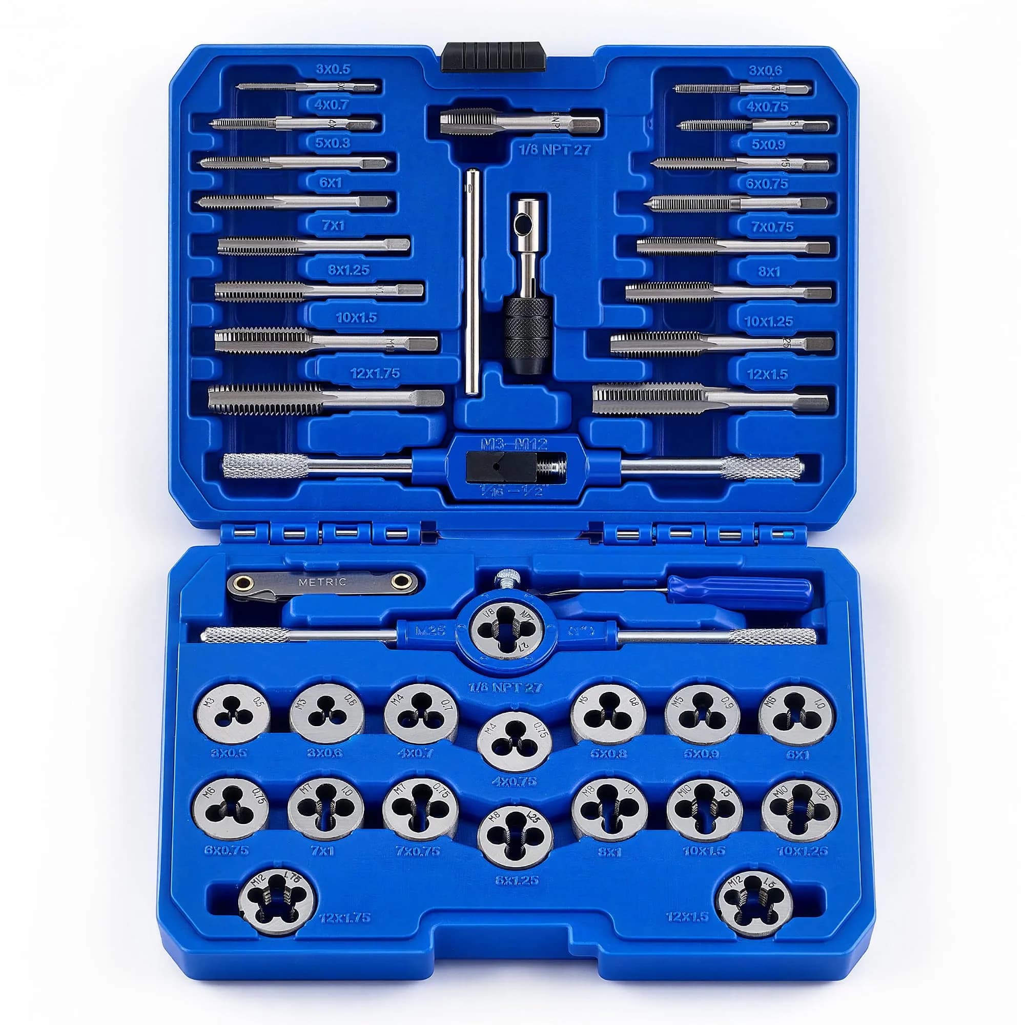 Orion Motor Tech Tap and Die Set, SAE & Metric, 80 pcs | Precision Thread Repair & Cutting Kit — Blue