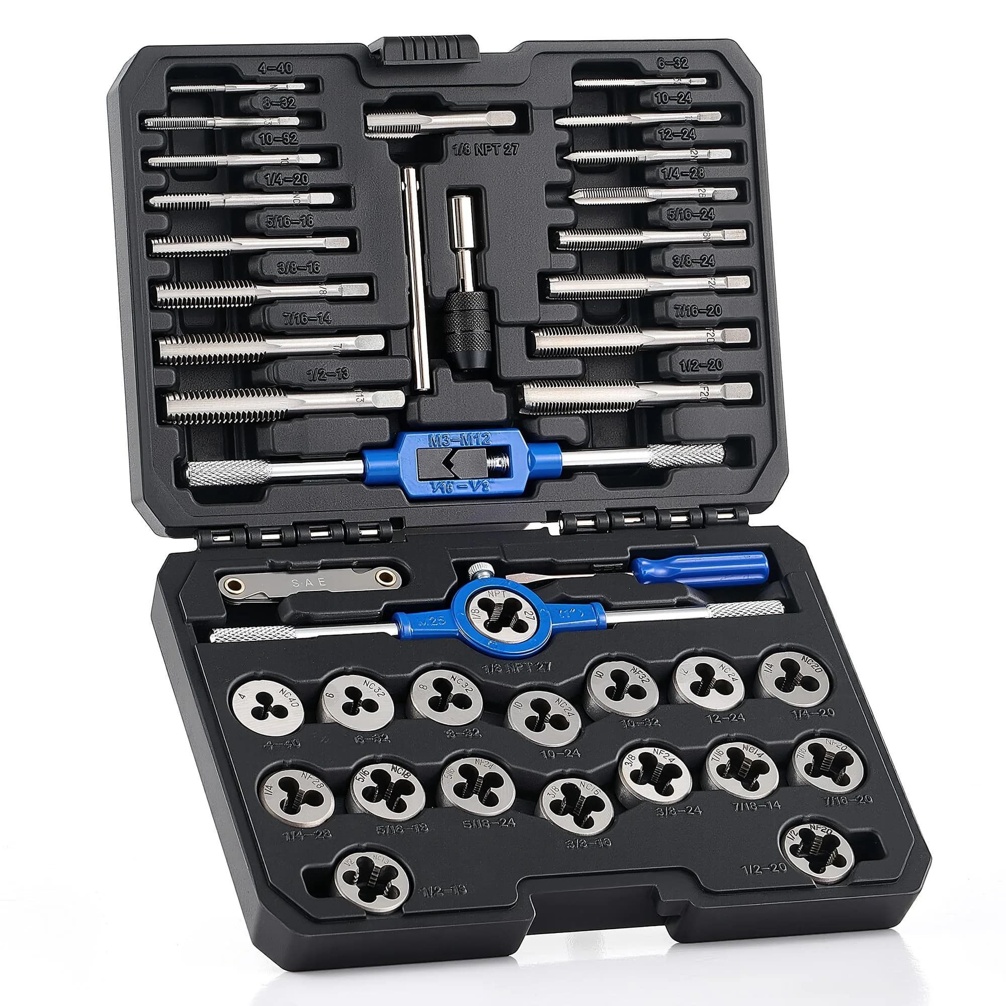 Orion Motor Tech Tap and Die Set, SAE & Metric, 80 pcs | Precision Thread Repair & Cutting Kit — SAE