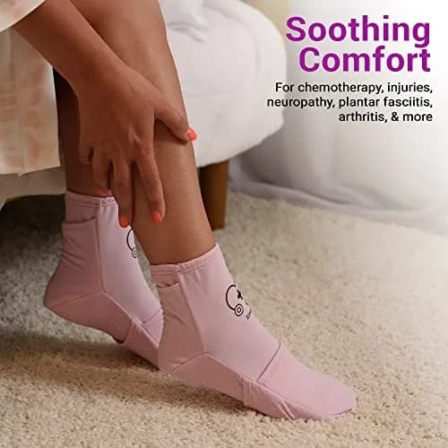 Zomaple Cold Therapy Socks with 2 Gel Packs, Medium, Lavender | Reusable Foot & Ankle Ice Wrap for Neuropathy & Hot Feet thumbnail 2