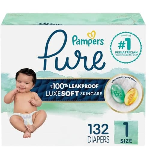 Pampers Pure Baby Diapers Size 1 (8-14 lbs) 132 Count | Hypoallergenic & Leakproof thumbnail 1