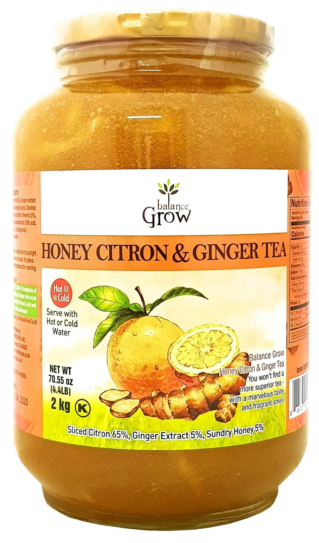 Balance Grow Honey Citron and Ginger Tea 70.55oz | Ginger & Honey Flavor, No Artificial Color - main product image