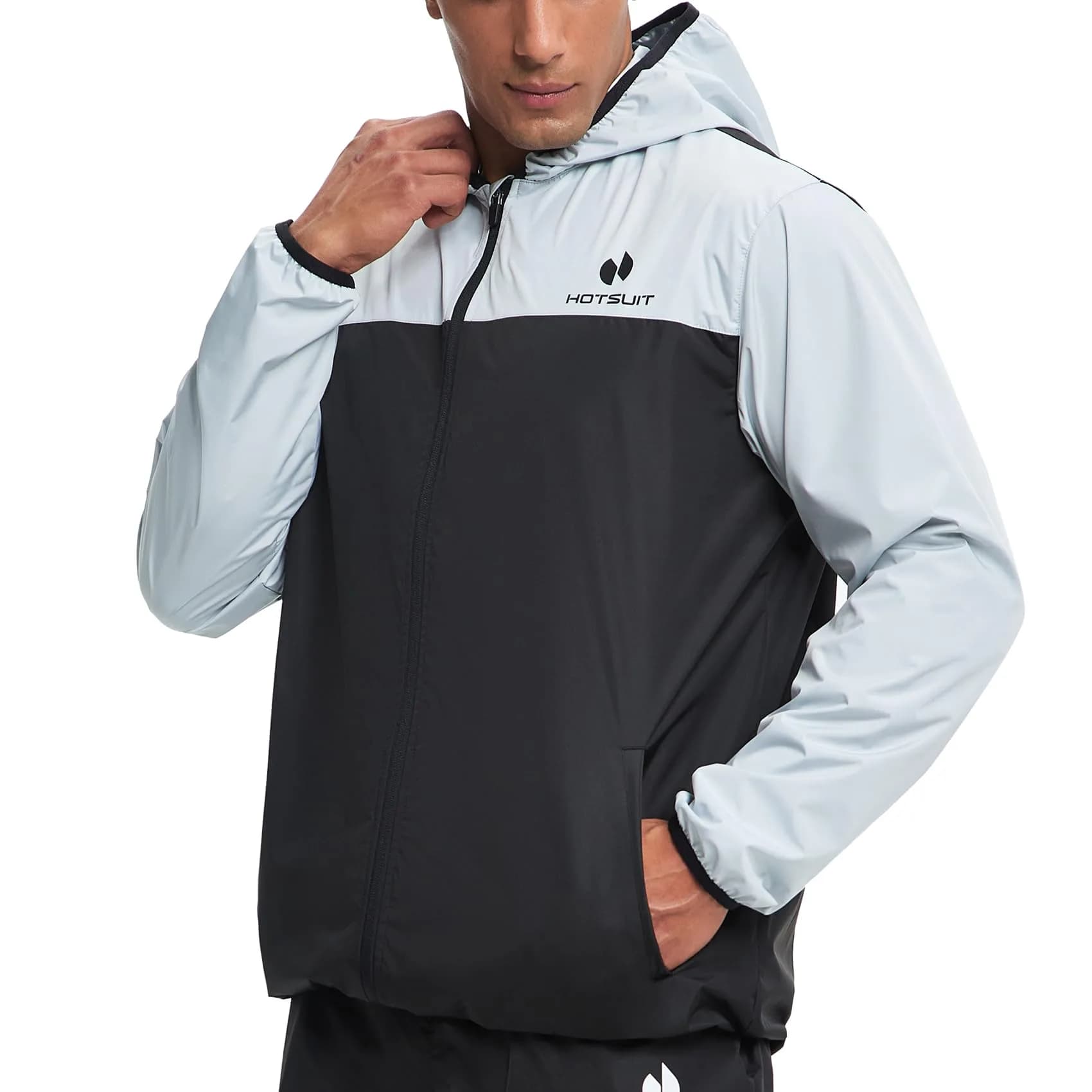 HOTSUIT Sauna Suit for Men Weight Loss Sweat Suits Gym Workout Exercise Sauna Jacket Pant Full Body, Gray, M | Scientific Water Weight Loss — Only White Jacket