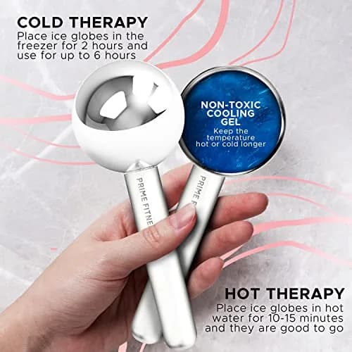 PRIME Fitness Ice Globes for Facials | Unbreakable Steel Cooling Roller | Cryo Sticks for Face & Eyes | Skin Care Massager (Blue, 2 Count) thumbnail 3