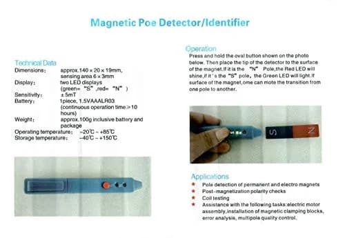 GLTL Magnetic Polarity Tester ±5mT Sensitivity Portable LED N/S Detection Pen, 10-Hour Battery thumbnail 3