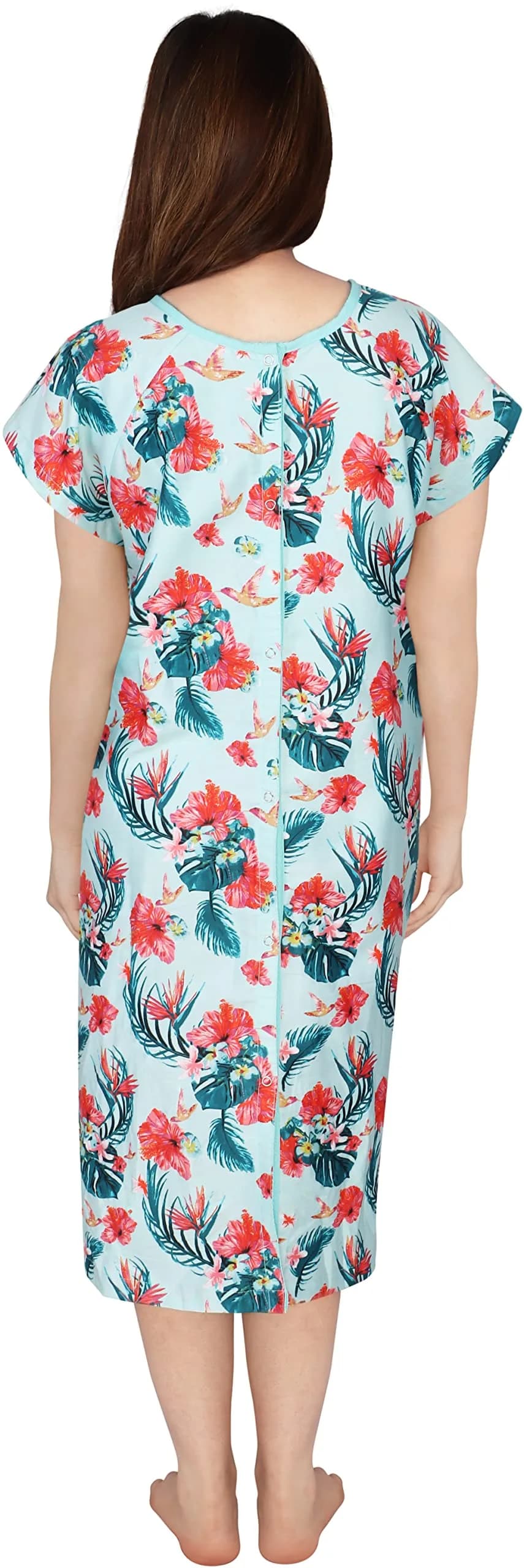 Utopia Care Women's Hospital Gown Floral Blue Small-Medium | Easy Access Snap Front & Back Coverage thumbnail 4