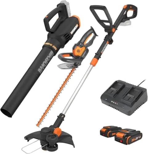 WORX WG931 20V Cordless String Trimmer, 360 CFM Blower & 22" Hedge Trimmer Combo Kit | 2 Batteries Included thumbnail 1