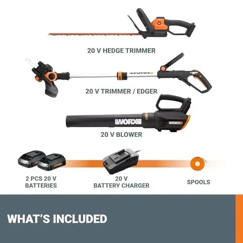 WORX WG931 20V Cordless String Trimmer, 360 CFM Blower & 22" Hedge Trimmer Combo Kit | 2 Batteries Included thumbnail 7