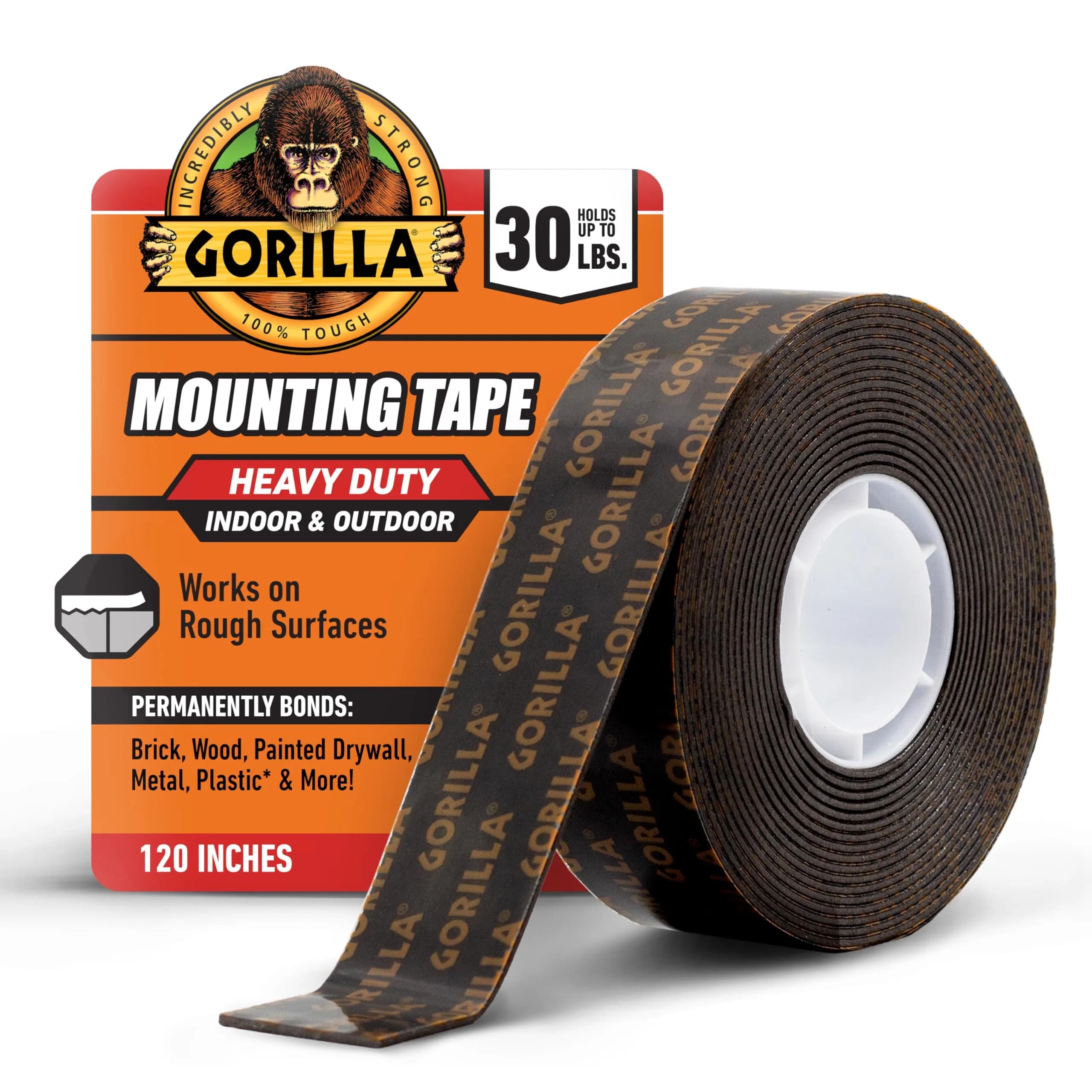 Gorilla Heavy Duty Double Sided Mounting Tape Black 1" x 120" (30.48cm x 30.48m) | Holds Up to 30 lbs
