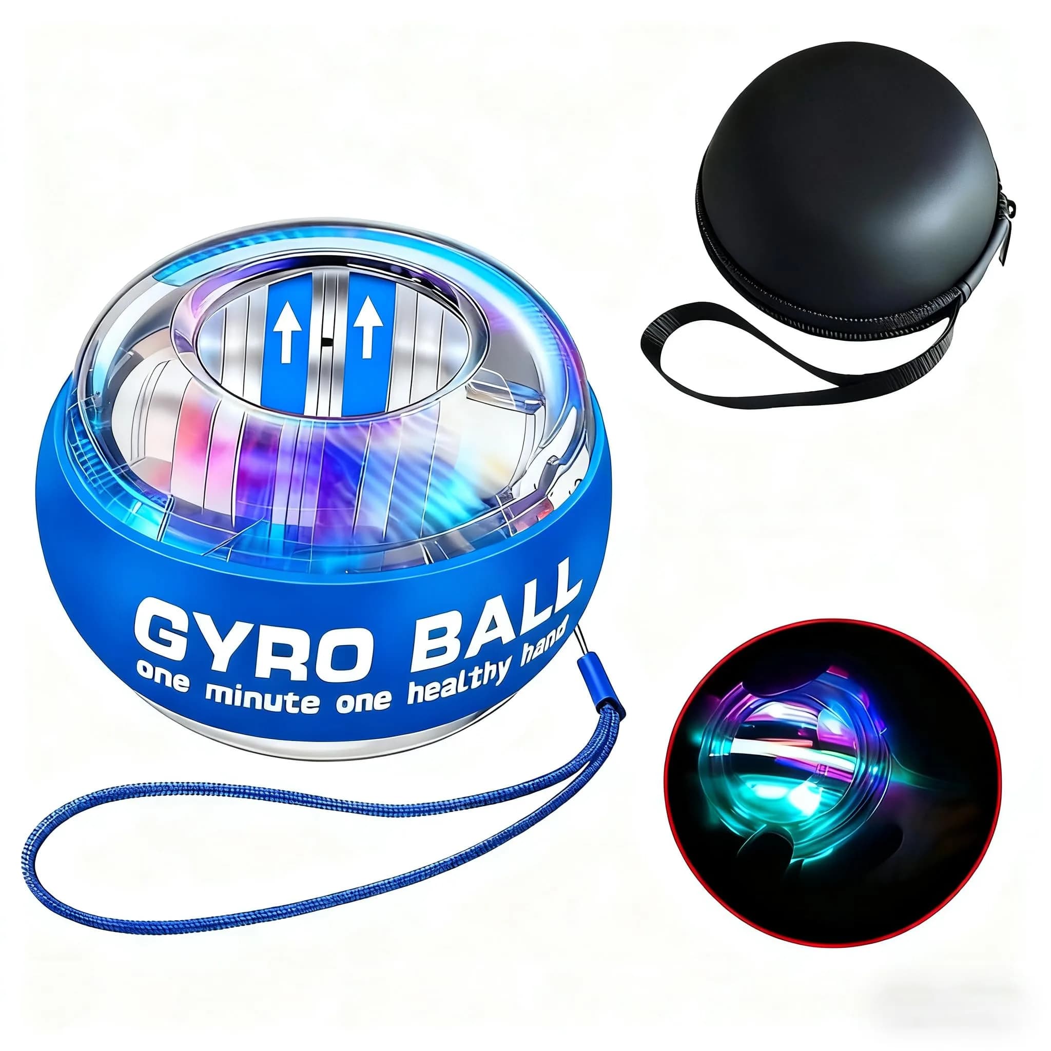 GOZATO Auto-Start Wrist Power Gyro Ball with LED Lights, Wrist & Forearm Exerciser, 22kg Resistance | Grips, Strengthens, and Rehabilitates — Colourful Light-Blue