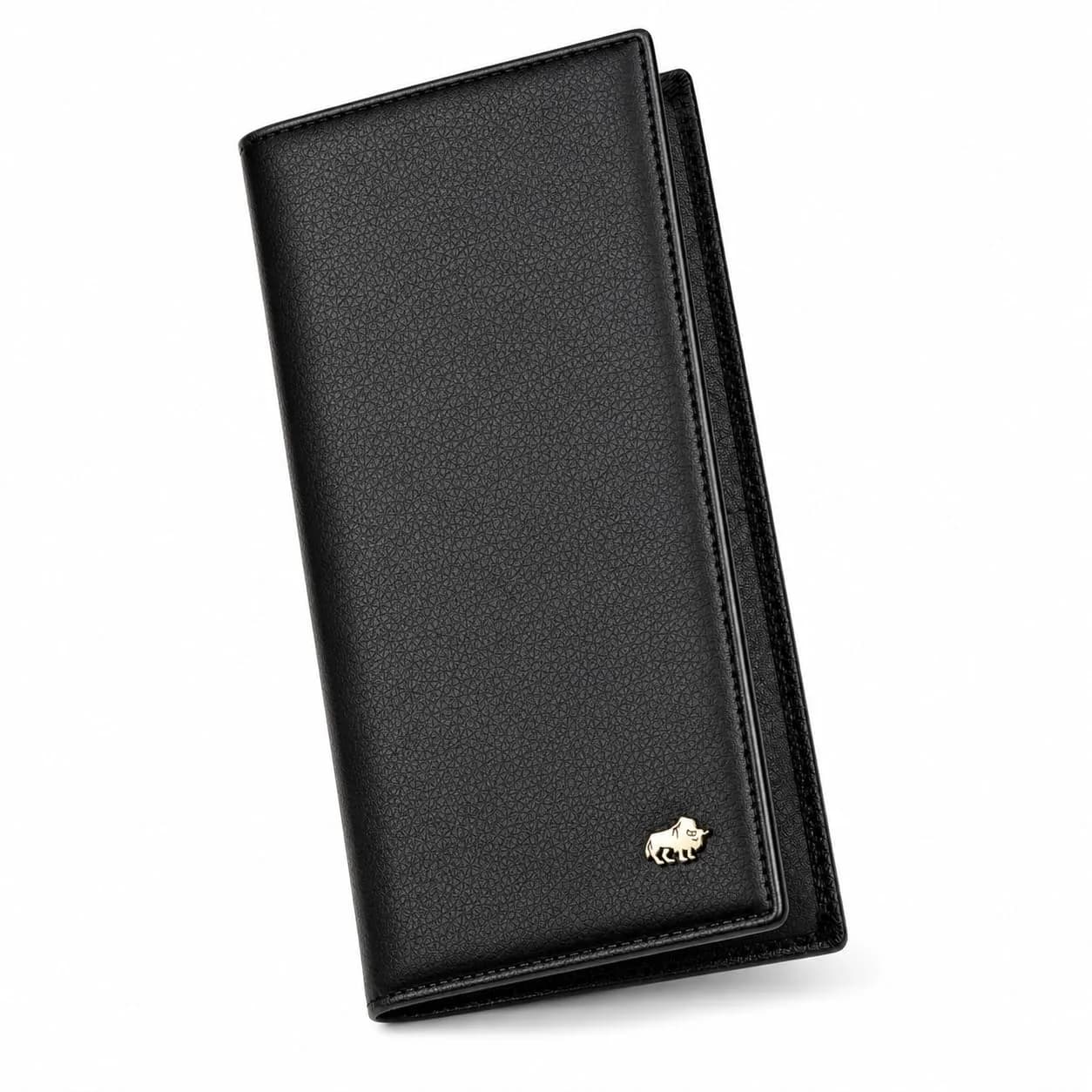 BISON DENIM Long Wallet for Men with AirTag Holder, RFID Leather Bifold | Slim, Organized, Genuine Cowhide — Black