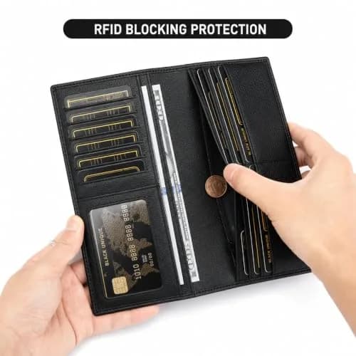 BISON DENIM Long Bifold Wallet for Men with AirTag Holder, RFID Genuine Leather, 19.05cm (7.5in) | Organized Everyday Carry thumbnail 3