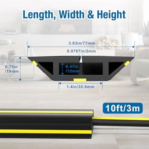 Eapele Heavy Duty Floor Cable Cover Protector 3.03" Wide x 10 ft Long | Prevents Trip Hazards thumbnail 2