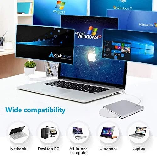 Xglysmyc External 3D Blu Ray DVD Drive Silver | USB 3.0 & Type-C Slot-in Blu-ray Player (340g) thumbnail 2